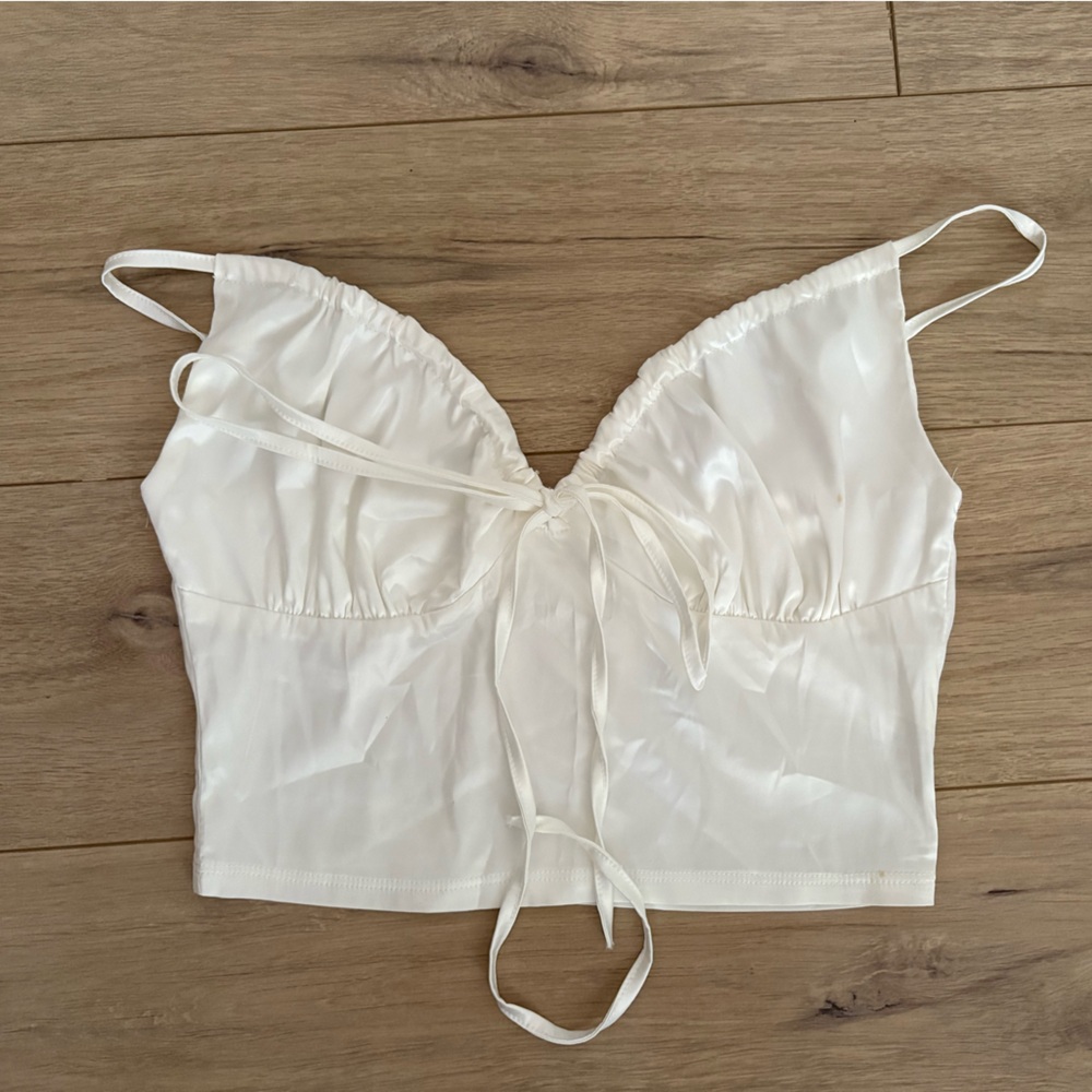 White Satin Tie-Front Crop Top